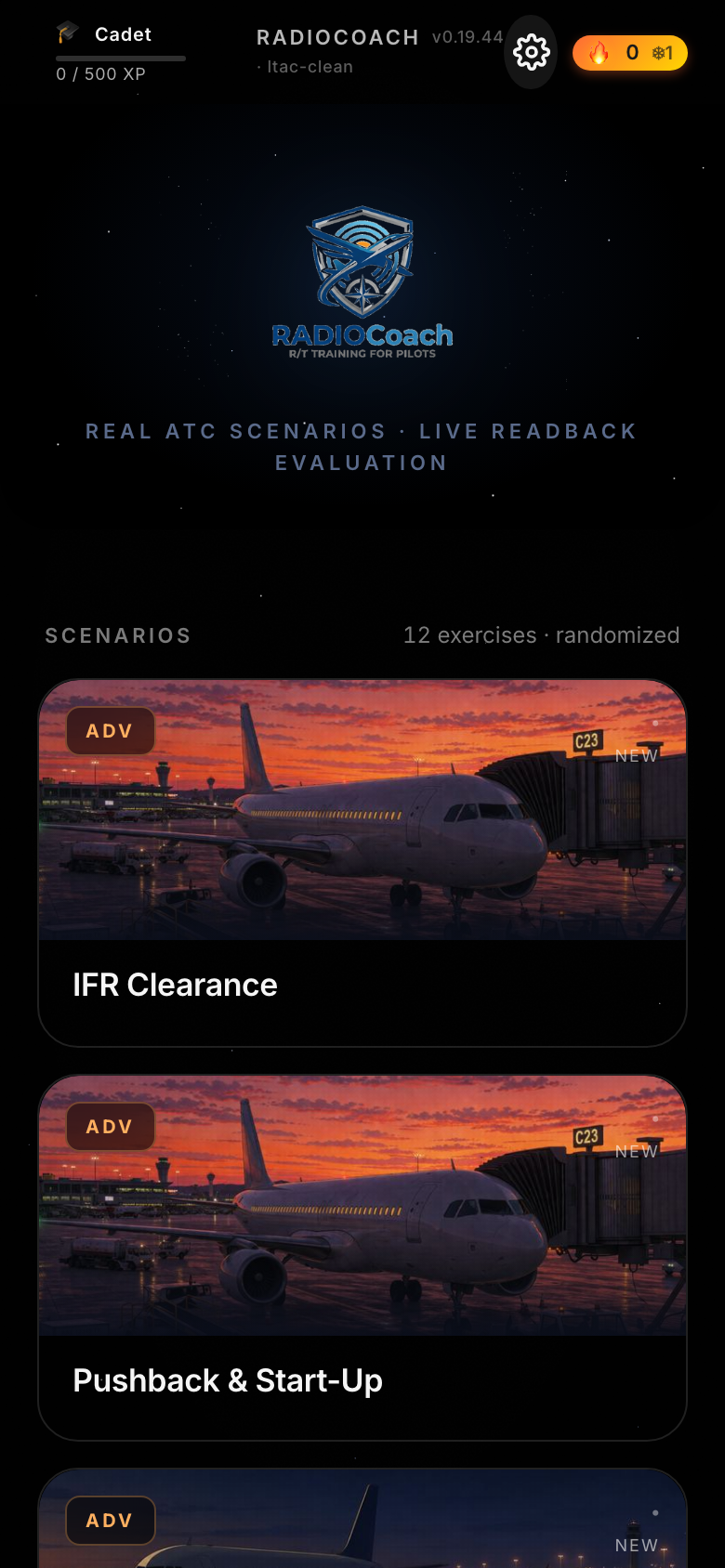 RadioCoach — ATC scenario library